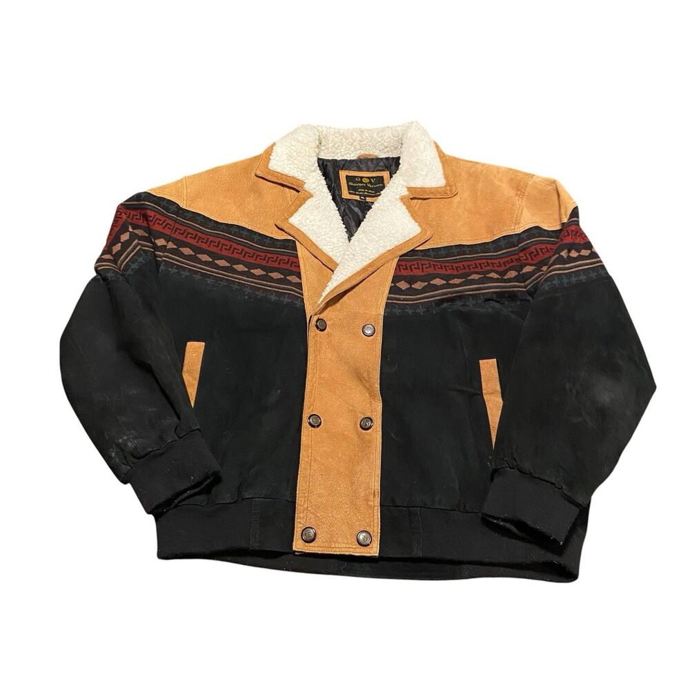 Vintage Leather Aztec Southwestern Suede Bomber Jacket Coat Western 90s Y2K XL
